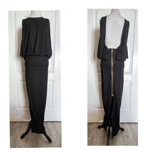 Los Angeles Boutique Black Low Zip Back Blouson Cocktail Party Maxi Dress Sexy S